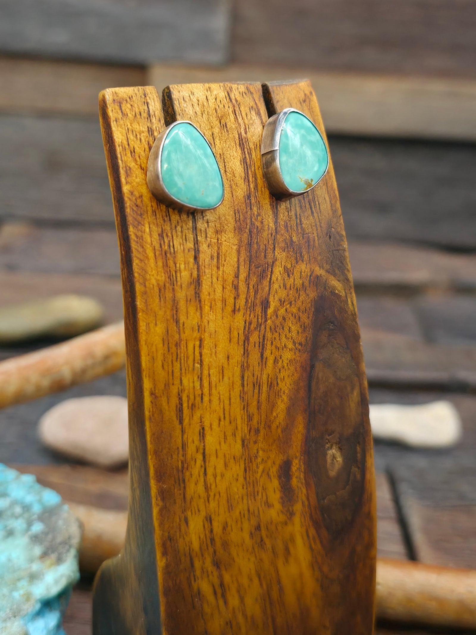 Green Turquoise Sterling Silver Post Earrings by J. Frank - 5/8 in. by 1/2 in.
