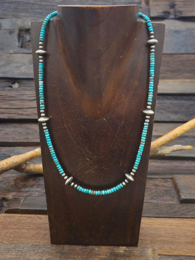 Turquoise and Sterling Silver Bead Necklace - 19 in.