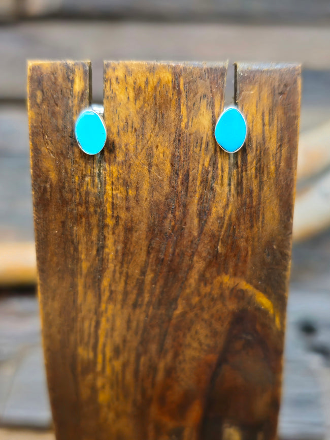 Oval Sterling Silver and Turquoise Stud Earrings by Celina Rosetta