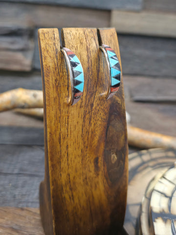 Sterling Silver Half Hoop Inlay Earrings by Tammy Qualo - 1 1/4 in. by 1/4 in.