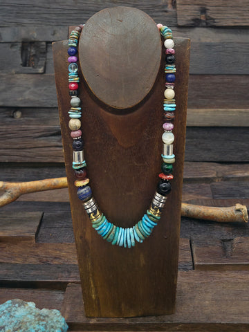 Three Strand Coral and Sterling Silver Bead Necklace by Fred Archuleta - 26 in.