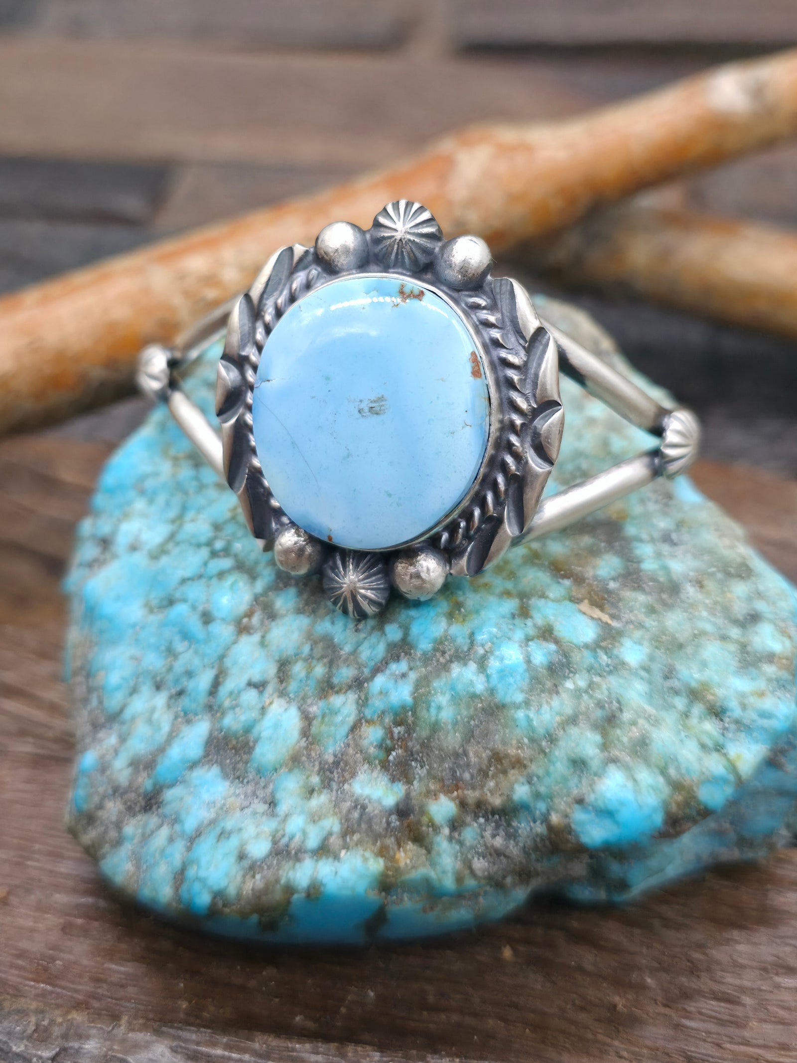 Stamped Sterling Silver Golden Hill Turquoise Cuff by "SE" - 6 in. with Gap