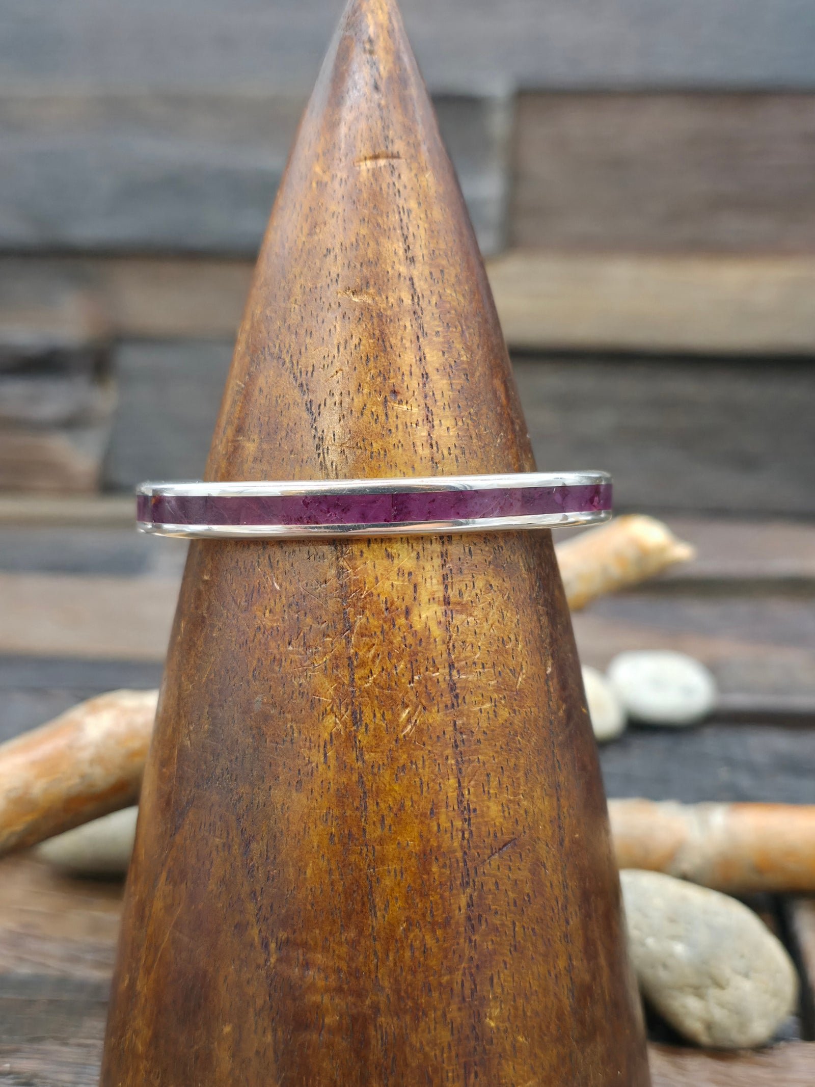 Sterling Silver Purple Spiny Channel Inlay Cuff Bracelet by Larry Loretto - 6 1/4 in. with Gap