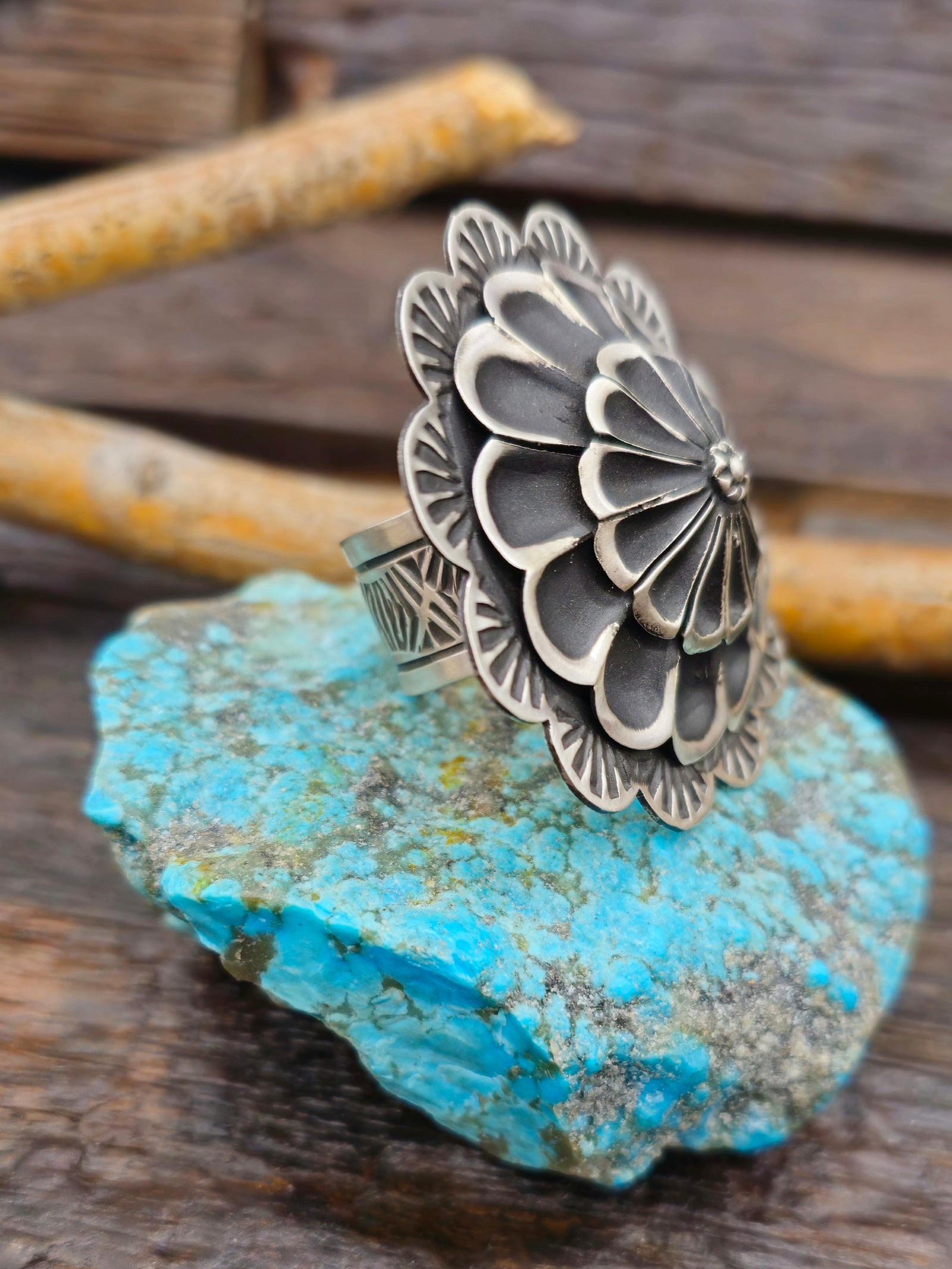 Adjustable Stamped Sterling Silver Ring by Leander Tahe