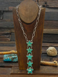 Green Turquoise and Sterling Silver Stars Lariat Necklace - 23 in.