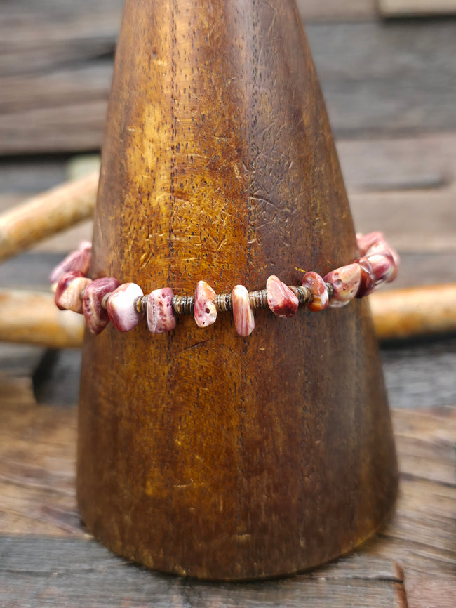 Purple and Red Spiny Oyster Nugget Bracelet by Coretta Coriz - 8 in.