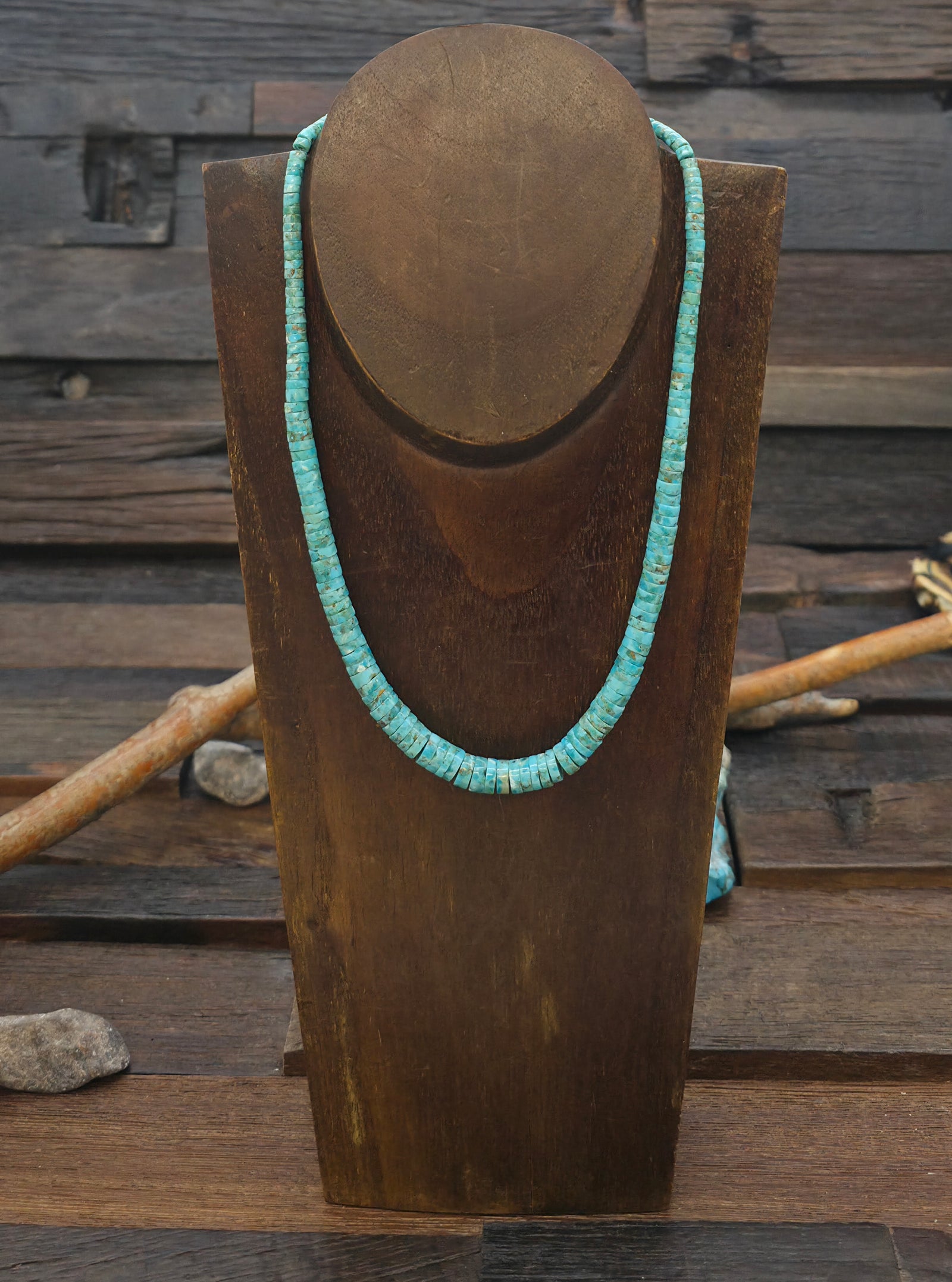 Graduated Blue Turquoise Heishi Necklace - 18 in.