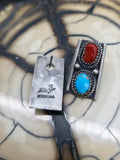 Sterling Silver Blue Gem Turquoise and Coral Post Earrings by LaRose Ganadanegro