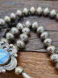 Golden Hill Turquoise Silver Squash Blossom Necklace by Mark Yazzie