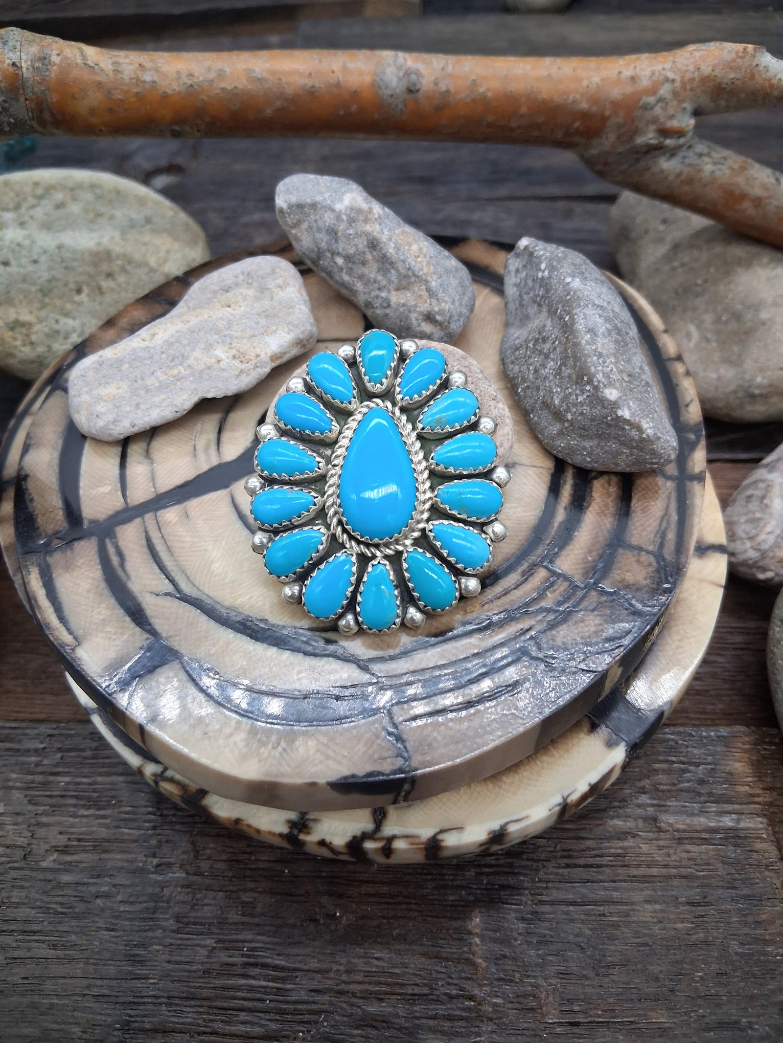 Sterling Silver Sleeping Beauty Turquoise Cluster Pendant by Rodney Natah