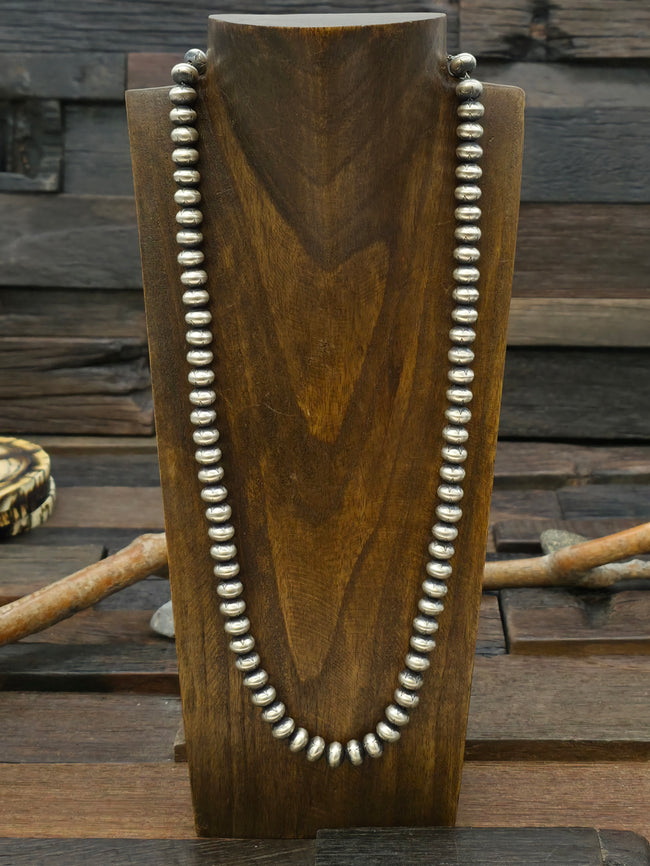 Stamped Sterling Silver Navajo Pearl Necklace by Bryannen Halwood - 24 in. 8mm. Bead