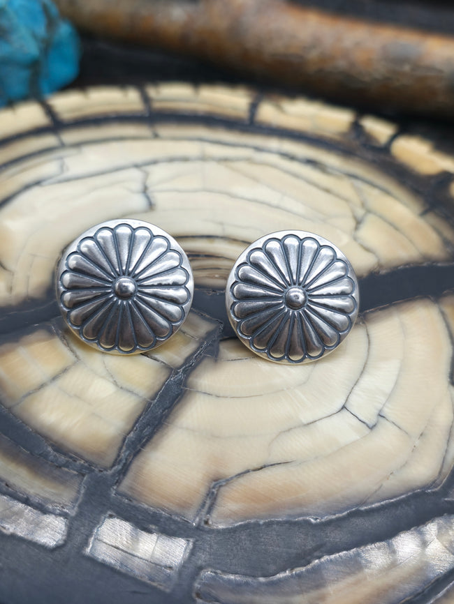 Round Stamped Sterling Silver Concha Earrings - 3/4 in. Diameter