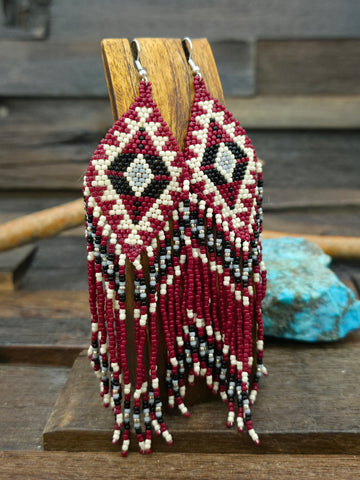 Zuni Beadwork Fringe Earrings by Aaron & Krystal Panteah - 4 in. by 3/4 in.