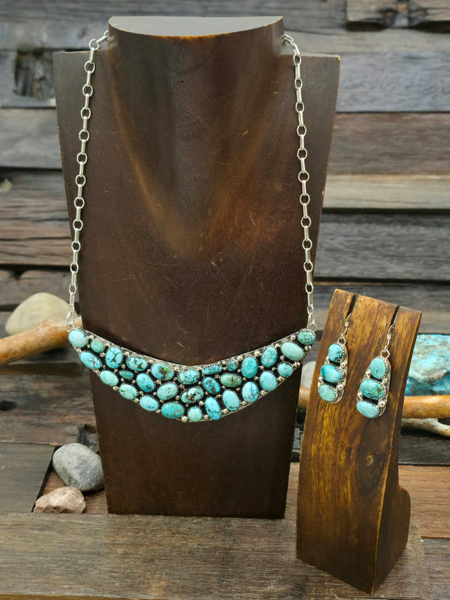 Red Mountain Turquoise Sterling Silver Necklace and Earring Set by Anna Spencer - 18 in.