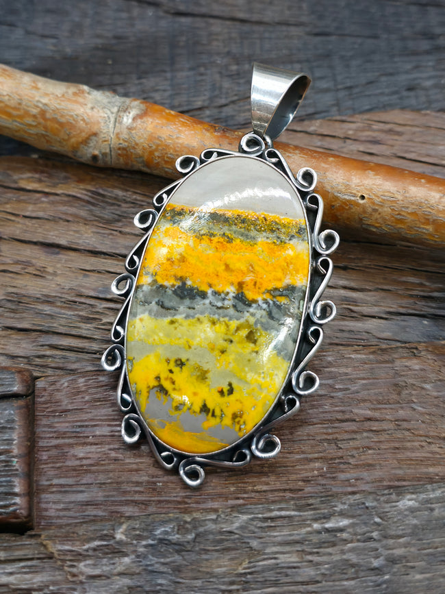 Chimney Butte Large Sterling Silver Bumblebee Jasper Pendant - 3 in. by 1 1/2 in.