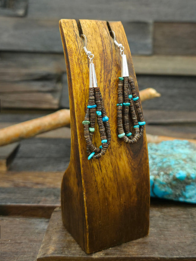 Heishi and Turquoise Nugget Earrings by Ramona Bird - 3 in. by 3/4 in.