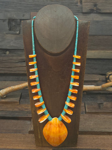 Sterling Silver Stamped Collar Necklace with Cobblestone Inlay Pendant by David Tune - 15 in.