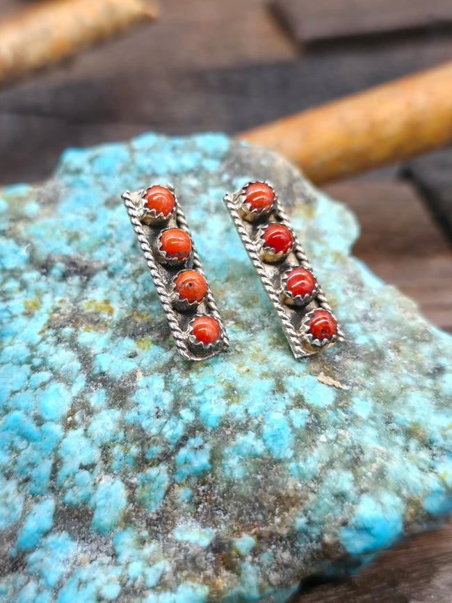 Sterling Silver Coral Post Earrings by Janice Spencer - 1 in. by 1/4 in.