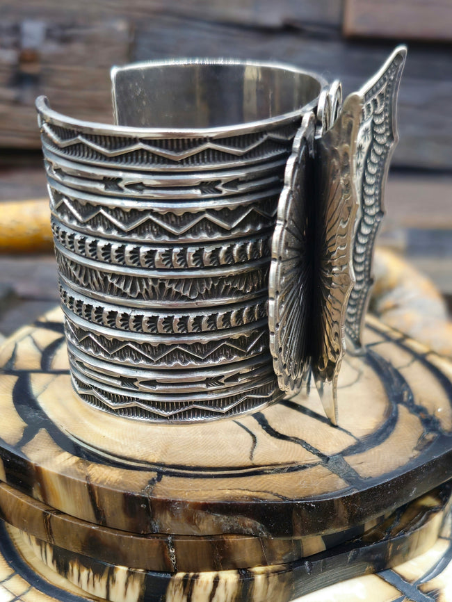 Stamped Sterling Silver Butterfly Cuff by Sunshine Reeves 6 3/4 in