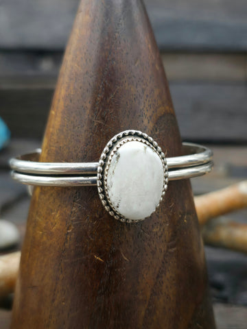 Stamped Sterling Silver and Turquoise Cuff by Sunshine Reeves - 6 1/4 in.