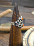 Sterling Silver Cross and Raindrop Orange Spiny Ring by Geneva Apachito - Size 9