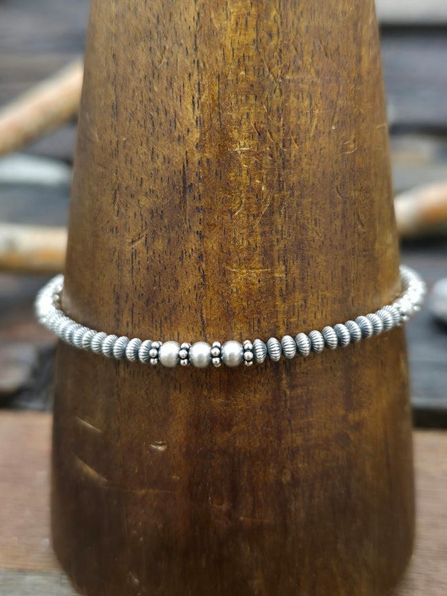 Fluted Mixed Bead Sterling Silver Bracelet - 8 in.