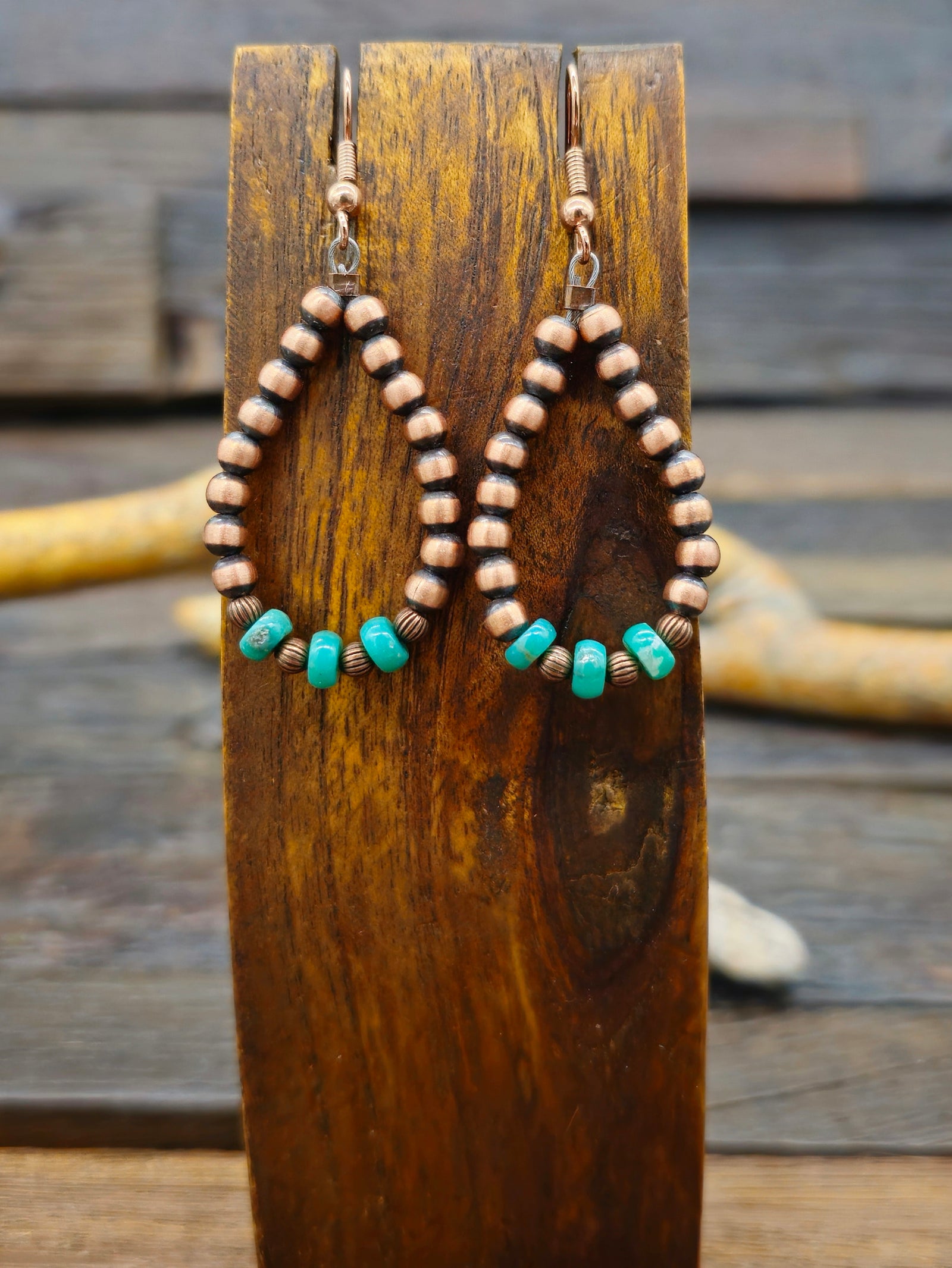 Copper Bead Teardrop Earrings with Turquoise