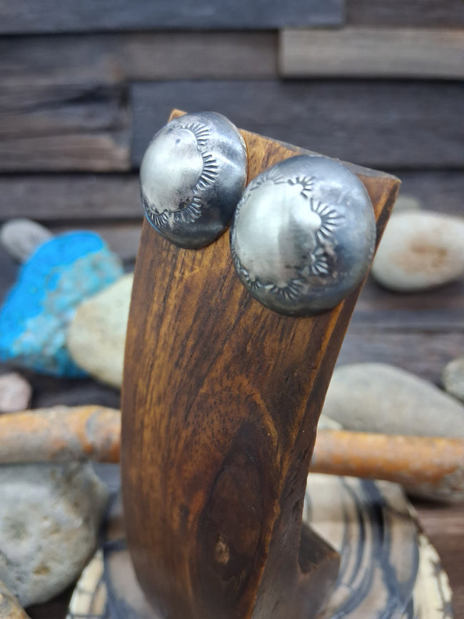 Sterling Silver Stamped Convex earrings on post by Sherry Hale