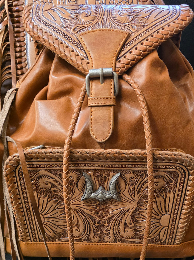 Roaming Trail Medium Backpack in Handtooled Leather and Calfskin by Loyal West