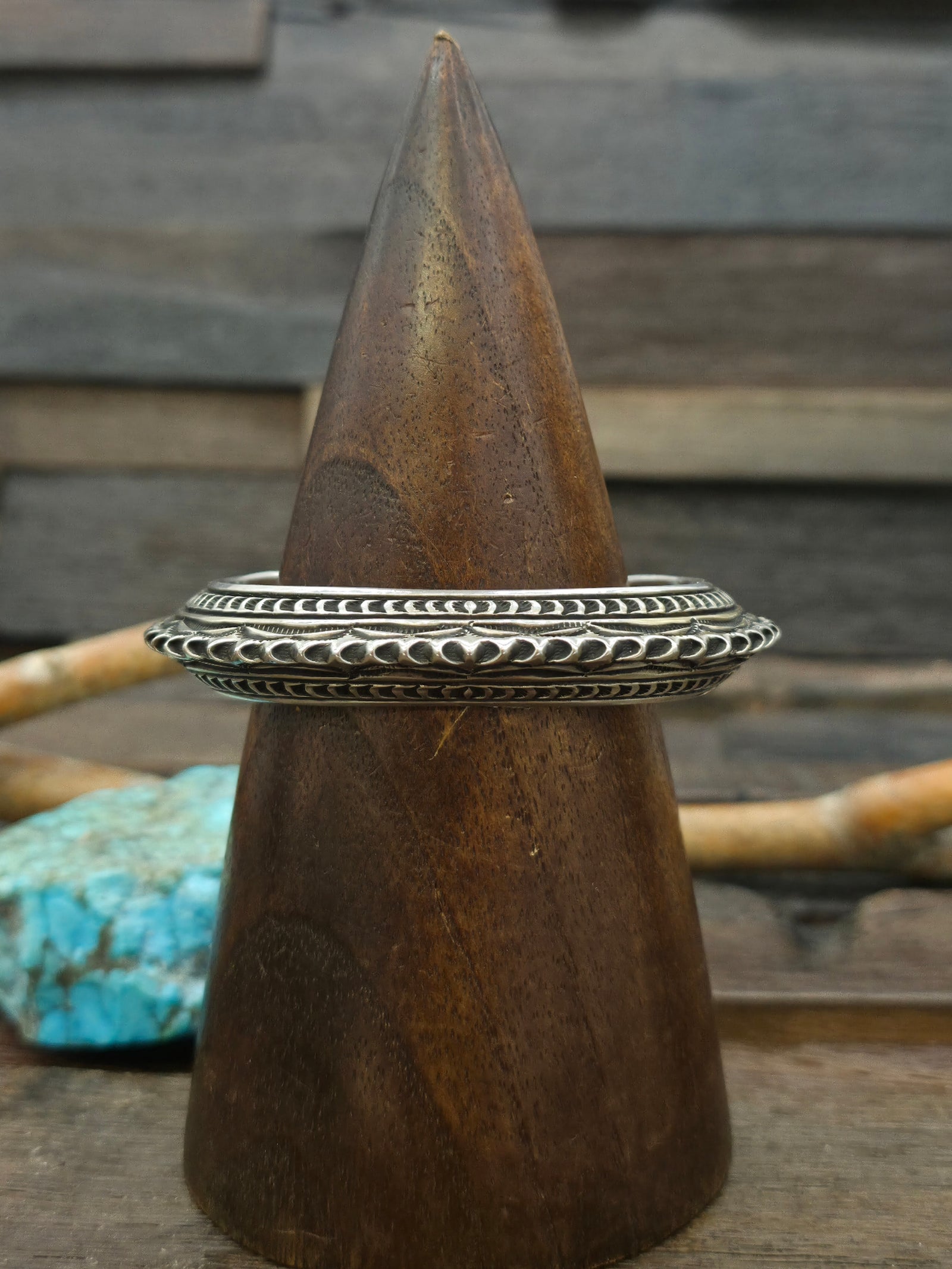 Heavyweight Stamped Sterling Silver Cuff Bracelet by Delbert Delgarito - 7 in. with Gap
