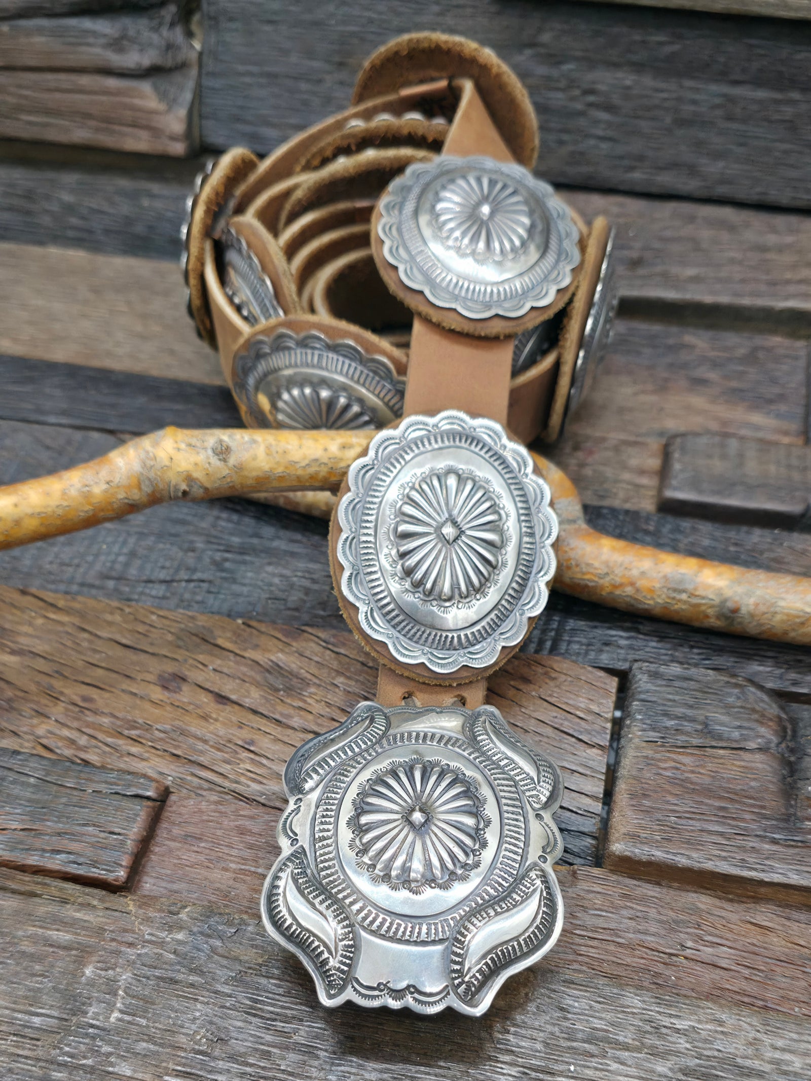 Sterling Silver Concho Belt by Geraldine Yazzie - 60 in.