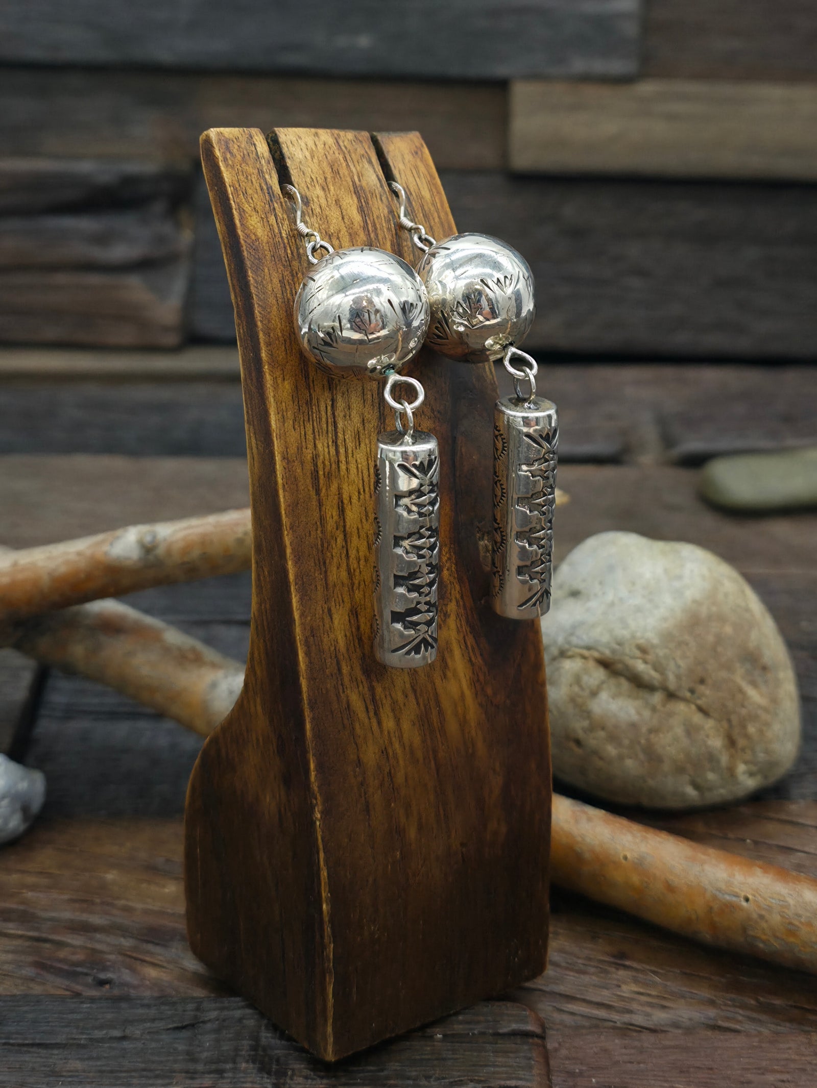High Shine Stamped Sterling Silver Earrings by Harrison Joe