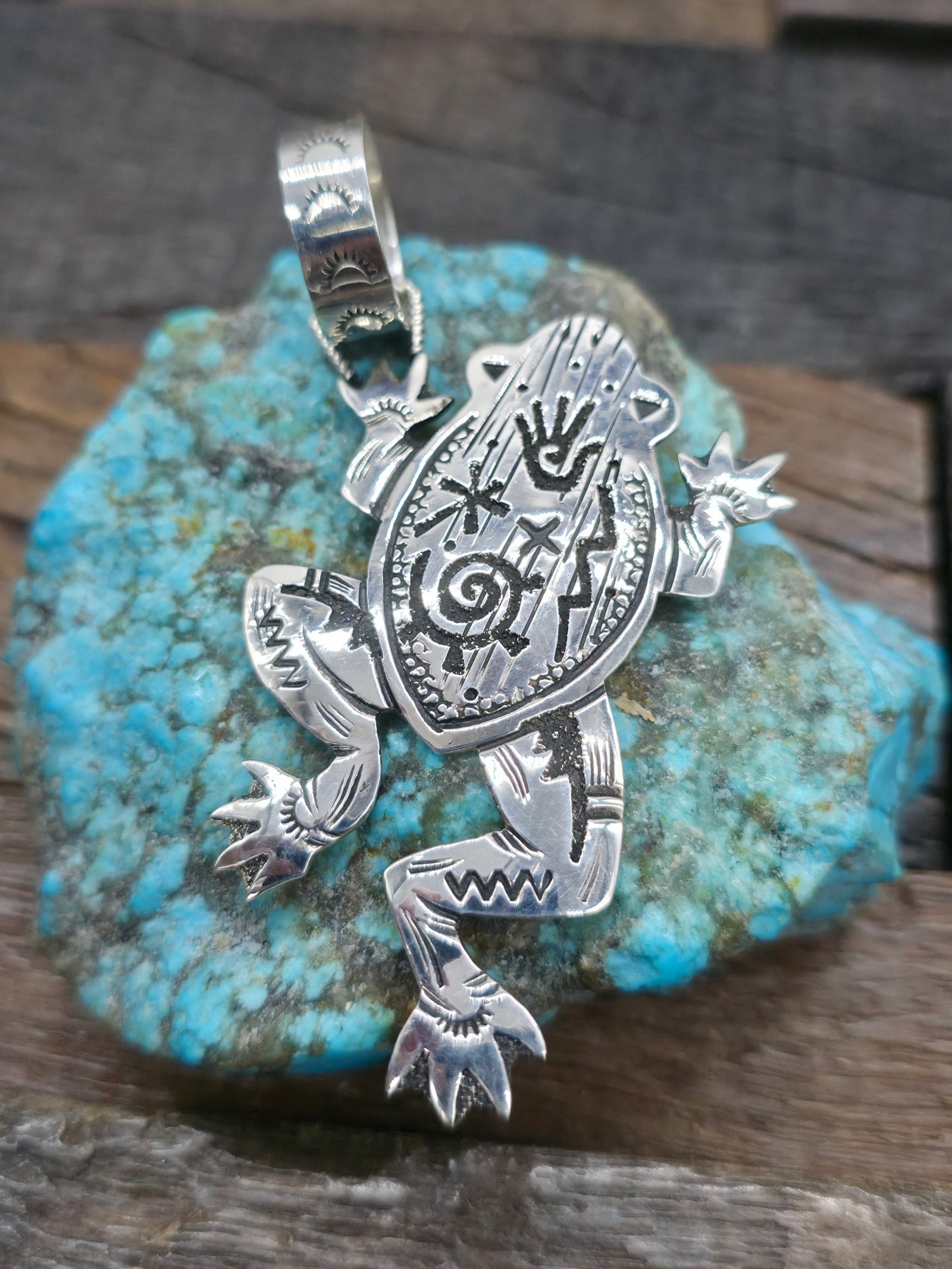 Sterling Silver Overlay Frog Pendant by Richard Singer - 3 1/4 in. by 1 3/4 in.