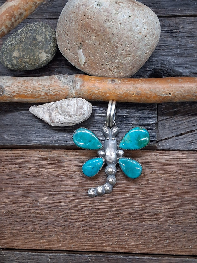 Dragonfly Sterling Silver Sonoran Gold Turquoise Pendant