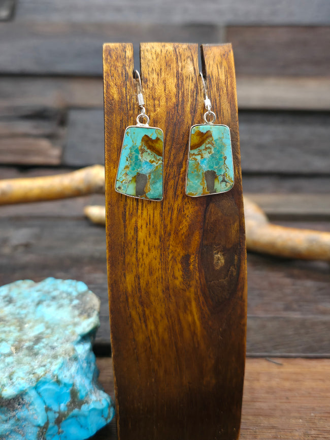 Turquoise and Sterling Silver Square Slab Hook Dangle Earrings by Veronica Tortalita