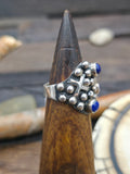 Sterling Silver Cross and Raindrop Lapis Lazuli Ring by Geneva Apachito - Size 8 1/2