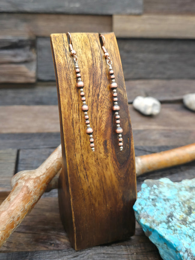 Mixed Copper and Sterling Silver Bead Earrings - 3 in.