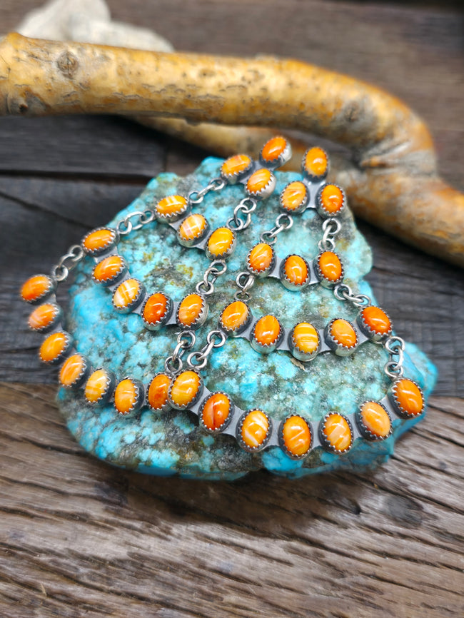 Orange Spiny Oyster Sterling Silver Chandelier Earrings by "JD" - 2 3/4 in. by 2 in.