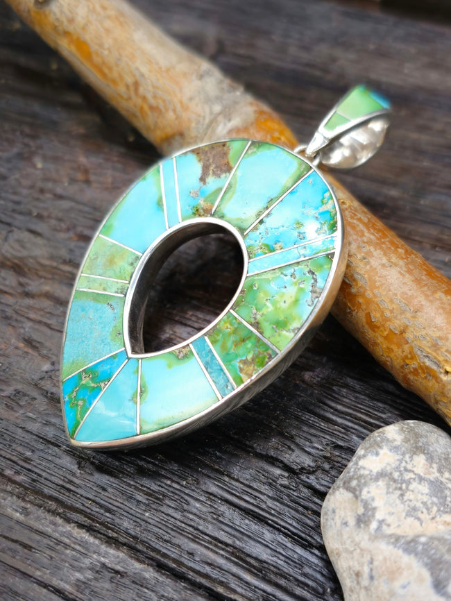 Green Turquoise Sterling Silver Inlay Pendant