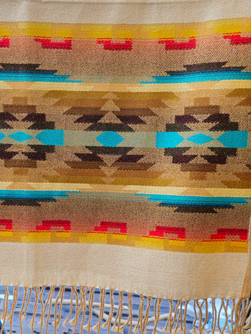 Pink Blanket Print Poncho with Fringe - Cream Reverse