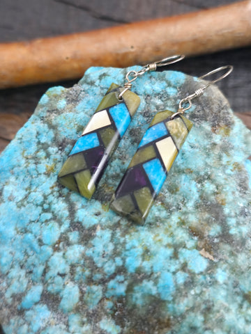 Sterling Silver Turquoise Four Stone Post Earrings by Swain Charlie - 1/2 in. by 3/8 in.