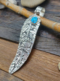 Large Sterling Silver and Turquoise Feather Pendant by Richard Singer
