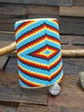 Extra-Wide Beadwork Cuff - Blue, White, Yellow, Red, Brown, Black - 7 in.