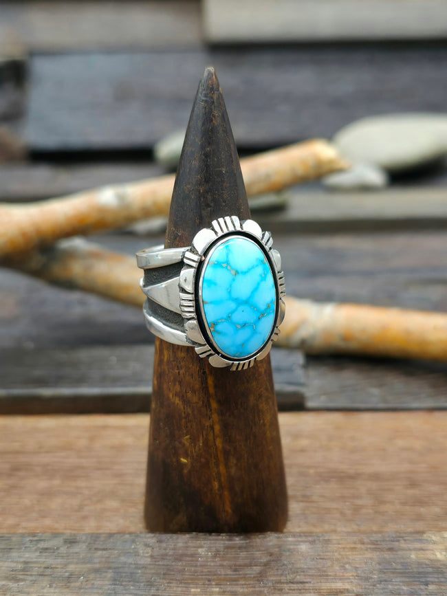 Wide Turquoise and Sterling Silver Ring by C. Willie - Size 11