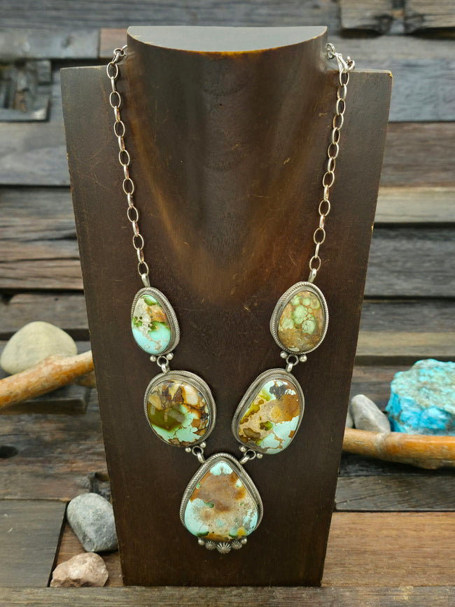 Sterling Silver Royston Turquoise Lariat Necklace by Richard Jim - 22 in.