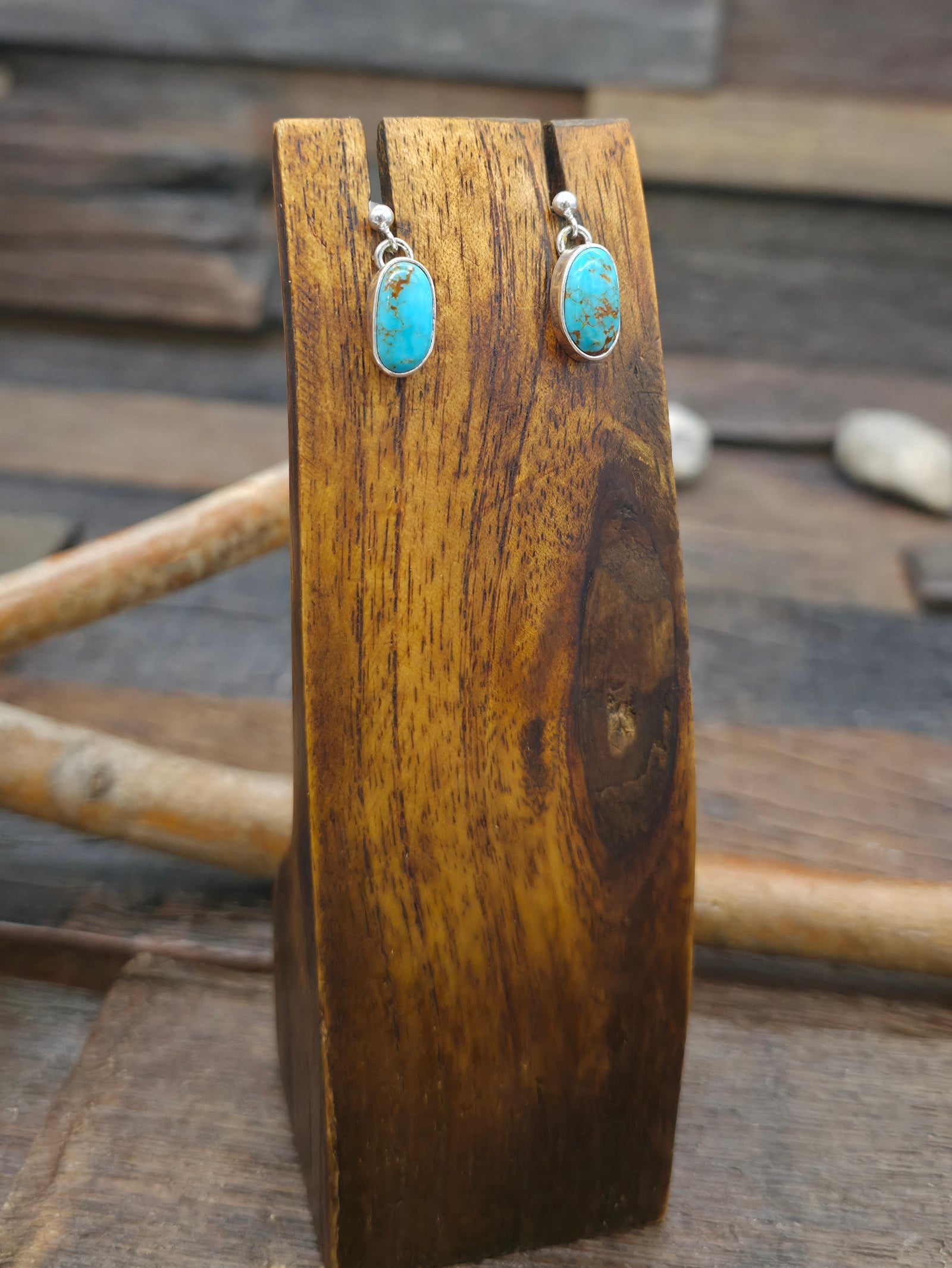 Sterling Silver Turquoise Oval Post Dangle Earrings - 3/4 in. by 1/4 in.