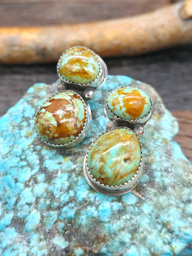 Sterling Silver Green Turquoise Post Earrings by Levi Hoskie - 1 1/2 in. by 1/2 in.