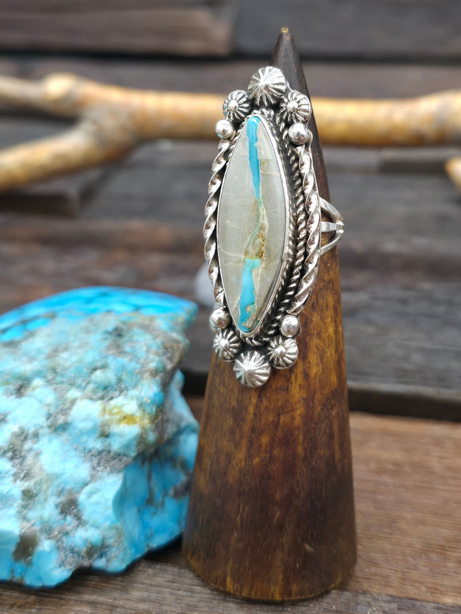 Blue Gem Boulder Turquoise Ring by Rosella Paxton - Size 8 1/2