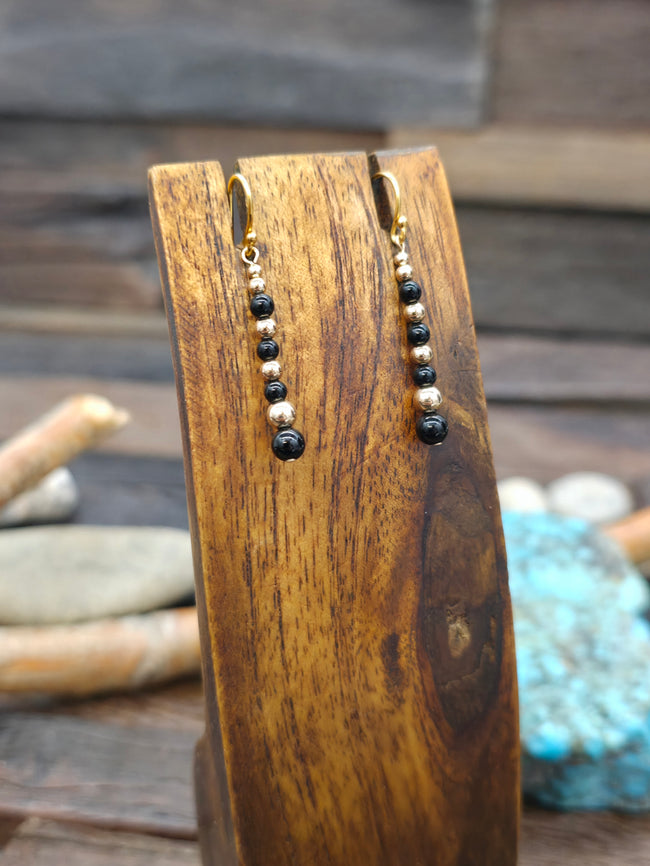Onyx and 14K Gold Bead Earrings