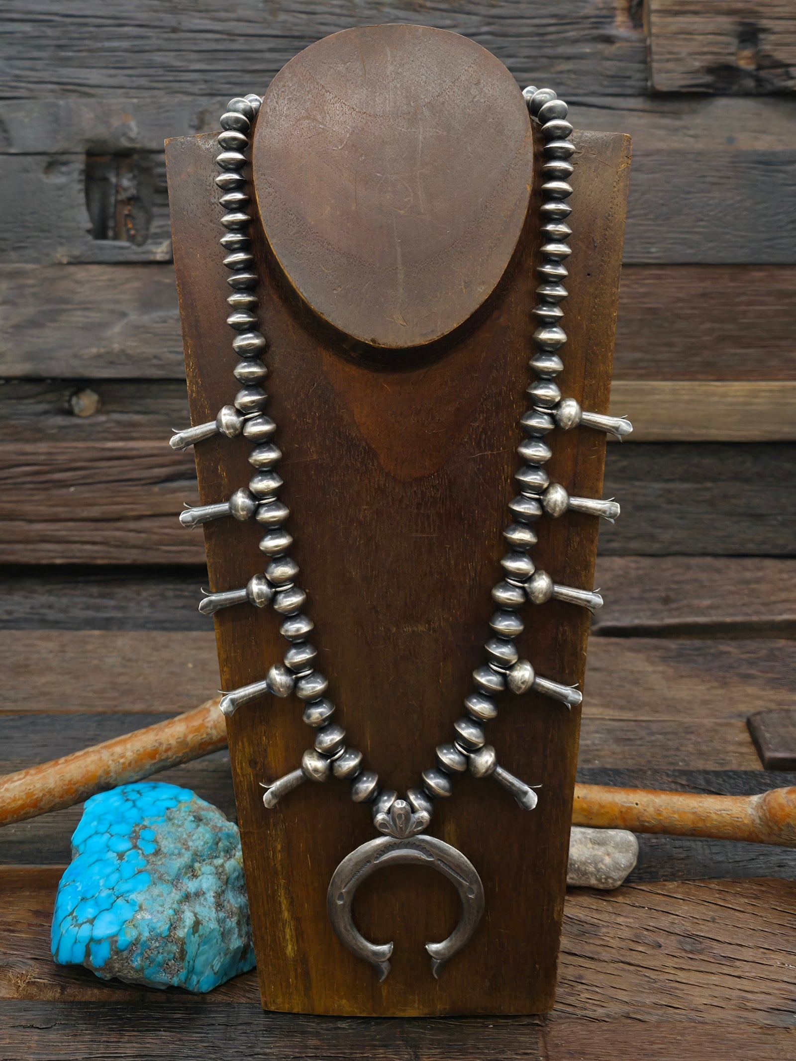 Oxidized Sterling Silver Squash Blossom Necklace by Presley Haley - 21 in.